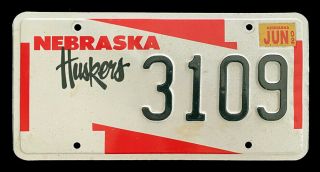 Nebraska Graphic Cornhuskers Collegiate Vanity License Plate " 3109 " Huskers
