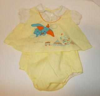 Vintage Walt Disney Productions Dumbo Baby Girl Dress & Bloomers 3 - 6 Months