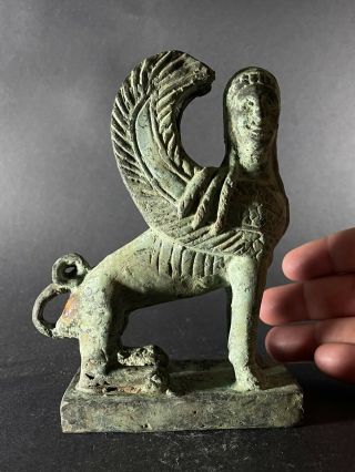 Extremely Rare Ancient Large Bronze Statue Mythology Sphinx 500 Bc - 701gr,  151mm