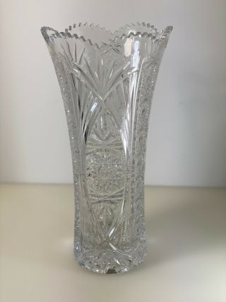 Vintage Bohemia Czech Lead Crystal Flower Vase Hand Cut Height 14 In.