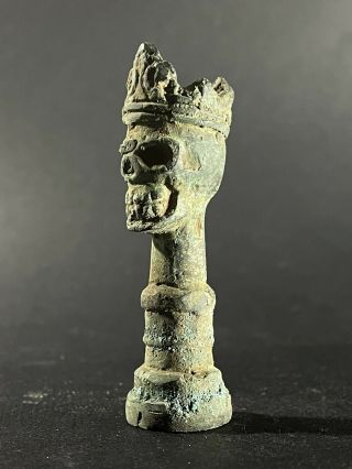 ANCIENT LURISTAN BRONZE IDOL STATUETTE OF SKULL WEARING CROWN - VERY RARE 1000BC 2