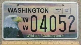 Wa Washington " Wild On Washington " License Plate 4052 Bald Eagle - Sunset Bird