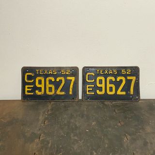 1952 Texas License Plate Pair Ford Chevy Plymouth Ce 9627 Yom