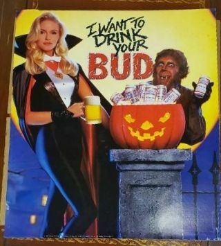 1990 Budweiser Halloween Poster " I Want To Drink Your Bud " Nos 18 " X16 "