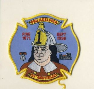 Philadelphia Pa Fire Department 125th Anniversary Benjamin Franklin 5 " Patch