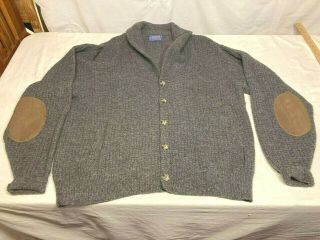 Vtg Pendleton Wool Cardigan Sweater (xl) Gray V Neck Sweater W Elbow Patches Usa