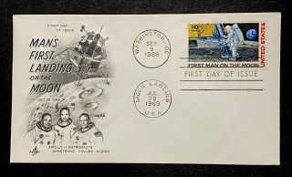 Us C76 First Man Moon Landing Space Race Apollo11 Jfk Rmn 1969 Fdc Vf Art Craft