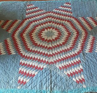 Antique Hand Stitched Texas Star Quilt In