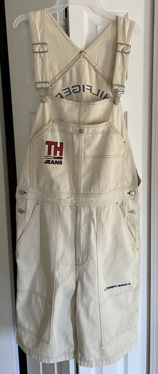Vintage 90s Tommy Hilfiger Overalls Shorts Ivory Medium,  Rare