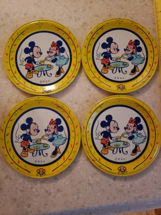 Mickey Mouse Vintage Tin Tea Set 4 Plates Walt Disney - Disneyland