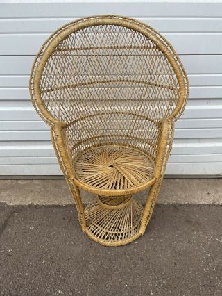Vintage Childs Wicker Peacock Rattan Chair Fan Back Rare Size 30 " Boho