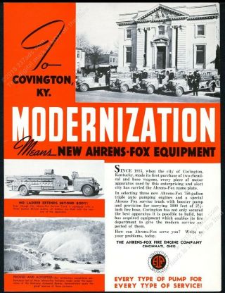 1938 Ahrens Fox Fire Engine Covington Kentucky Fd Truck 3 Photo Vintage Print Ad
