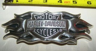 Harley Davidson Silver Black Flaming Bar & Shield Belt Buckle 2004 HD Large 6 