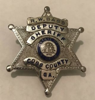 Vintage Obsolete Cobb County Deputy Sheriff Badge 1.  75” Sterling