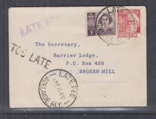 Australia,  1951 Masonic Cover,  Adelaide Rly. ,  Late Fee,  1d. ,  3d,  To Broken Hill