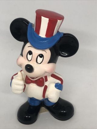 Vintage Disney Patriotic Mickey Mouse 4 " Ceramic Figurine Red White Blue - Japan