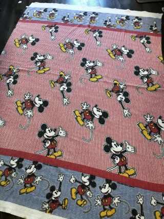 Vintage Mickey Mouse Blanket Coverlet Made In Usa 96” X 68”