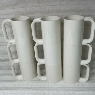 Set Of 9 Vintage Heller By Massimo Vignelli Maxmug White Melamine Mugs Cups