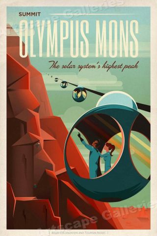 Retro Style Space Exploration Poster " Olympus Mons " Mars Highest Peak - 20x30