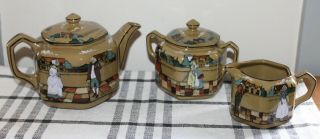 Antique Buffalo Pottery Tea Set Deldare Ware Scenes Of Village Life