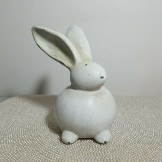 White Distressed Bunny Rabbit Ceramic Clay Figurine 5 1/4 "
