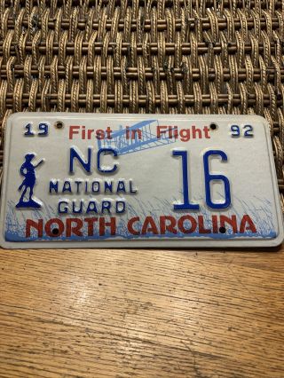 1992 North Carolina Nc National Guard License Plate Tag 6 First In Flight