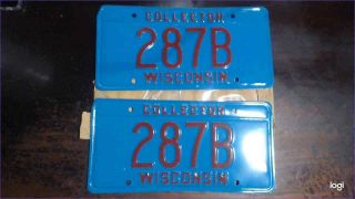 Wi Wisconsin Collector License Plate 287b - Pair