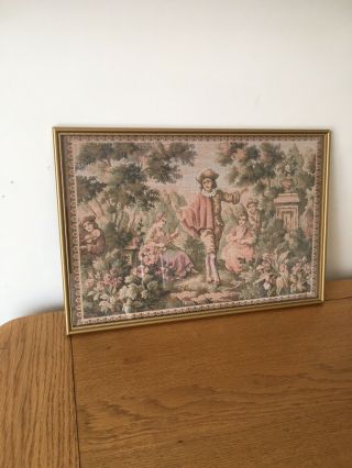 Old Aubusson Tapestry Fabric Picture Wall Hanging Garden Scene Ex Cond