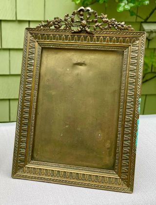 Antique Ormolu Gilt Brass Picture Frame Ribbons Bows Standing Easel Back