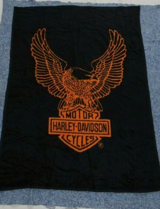 Rare Logo Harley Davidson Cycles Blanket Throw 60 " X80 " Shield Eagle Crest Sign