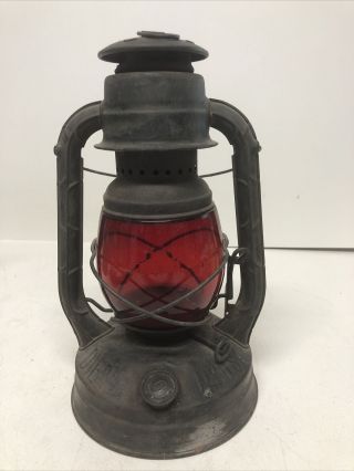 Dietz Little Wizard Lantern Kerosene Red Glass Globe Lamp Lighting Non - Electric