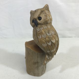 Vintage Small Hand Carved Wood Brown 6” Owl Bird Figurine