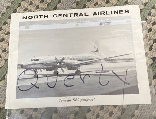 1/26) Rare Vtg North Central Airlines Convair 580 Prop Jet Airplane Specs Poster