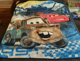 Cars Blanket,  72 " X50 " Disney Pixar,  Lightening Mcqueen And Tow Mater