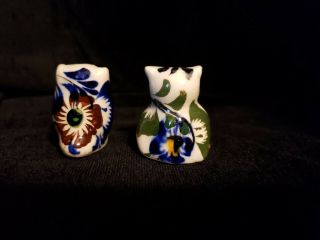 2 Miniature Hand Painted Glazed Ceramic Folk Art Owl Figurines Made In Mexico 3