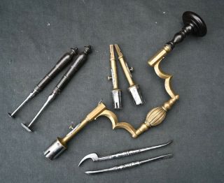 Rare Antique 18th Century Medical Surgical Head Skull Trepanation Drill & Tools