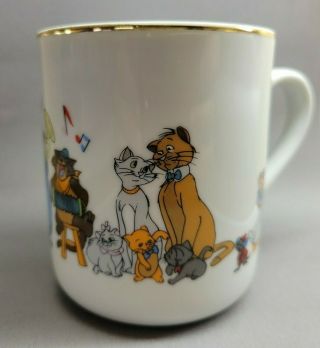 Vintage Walt Disney Productions Aristocats Jazz Gold Rim Coffee Mug Cup Japan