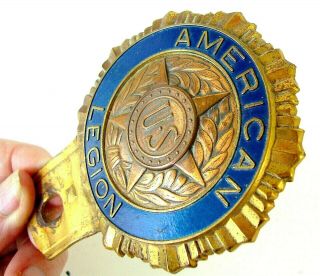 Gilt Enamel Brass Wwii American Legion License Plate Topper Auto Emblem
