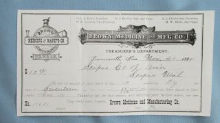 1884 Leavenworth Kansas Brown Medicine Co Treasures Dept.  Billhead - Scipio Utah