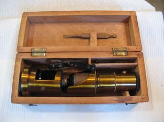 Antique French Brass Field Drum Microscope France W/magnifying Glass In Case