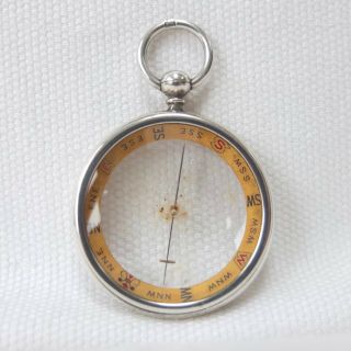 Antique 1905 Sterling Silver Francis Barker Pebble Lens Pocket Compass Edwardian