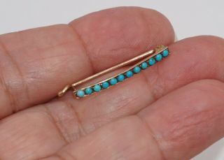 Vintage 14k Yellow Gold Bar Persian Turquoise Lingerie Baby Pin Brooch 1 "