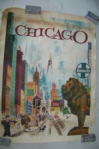 Vintage Santa Fe Railroad Advertising Poster Chicago