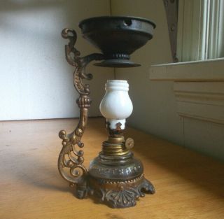 1888 Dated Vapo Cresolene Emb Glass Mini Kerosene Lamp W/ Medical Inhaler Stand