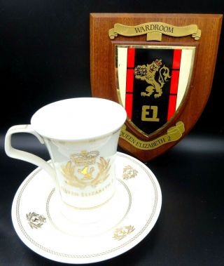 2 Souvenirs From Cunard Cruise Ship - Queen Elizabeth Ii - Cup & Saucer & Plaque