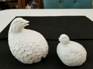 Vintage Pair White Porcelain Quail Bird Figurines Otagiri Omc Made In Japan