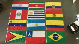 (12) Flags Of South America,  Argentina Brazil Bolivia Chile Colombia Ecuador,