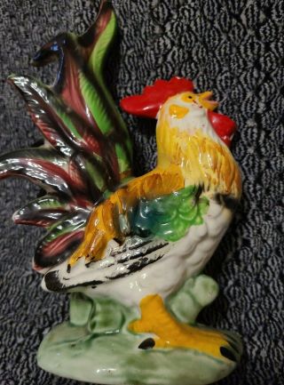 Vintage Rooster Figurines 9 " Ceramic Made In Japan Hand Painted