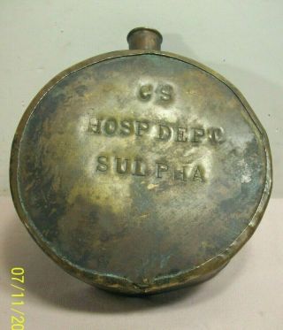 Civil War Confederate States Hospital Medicine Flask Canteen Cs Hosp Dept Sulpha