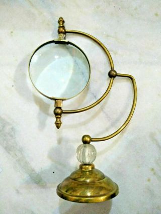 Antique Brass Magnifying Glass With Base Desktop Collectible Office Decor Item